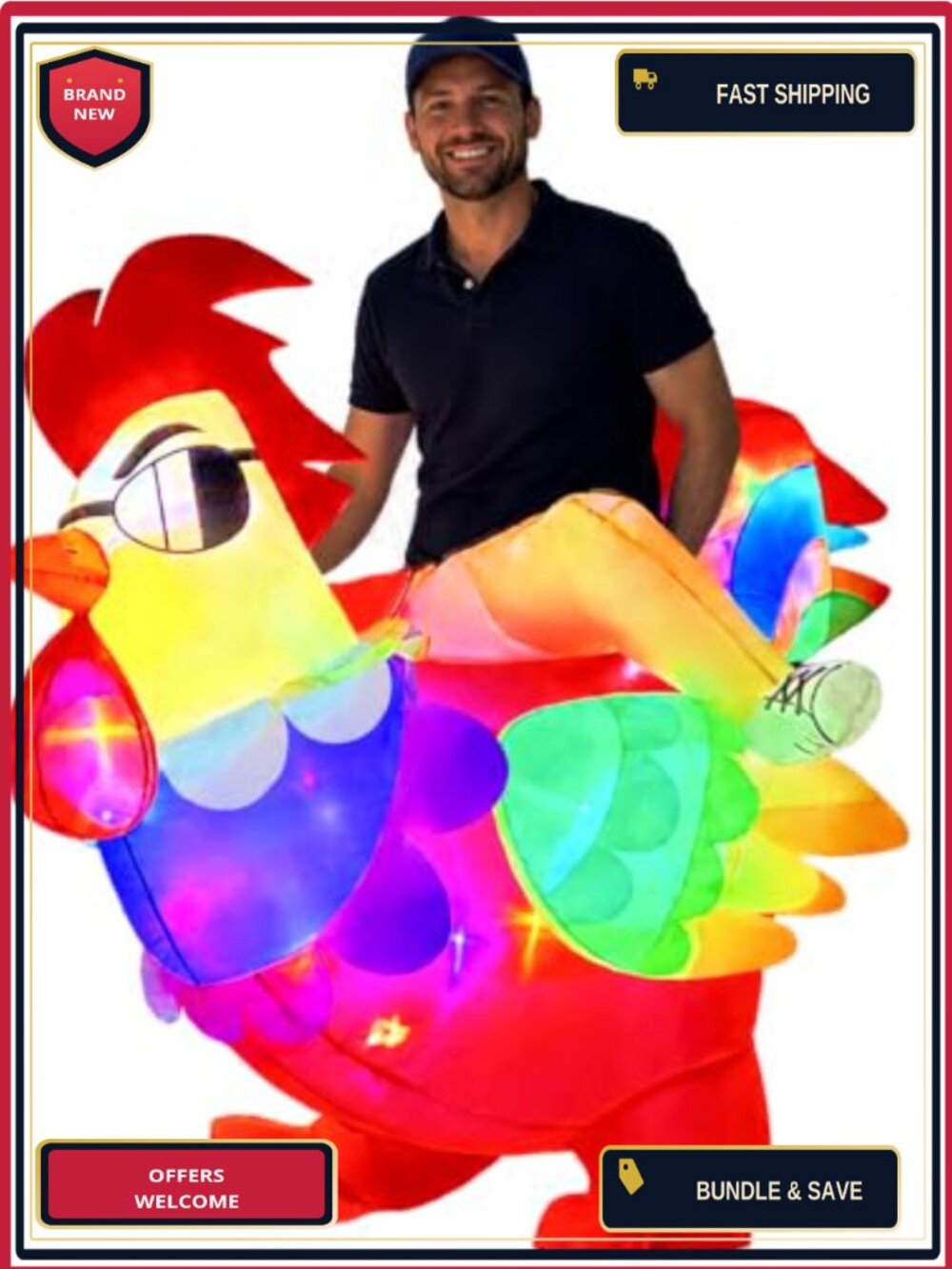 Inflatable Chicken Costume Adult LED Lights Blow Up Rooster